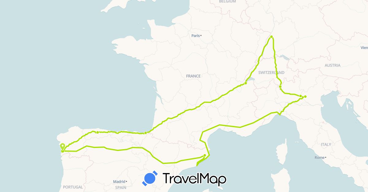 TravelMap itinerary: driving, winner @ juan_noguerol in Switzerland, Germany, Spain, Italy (Europe)